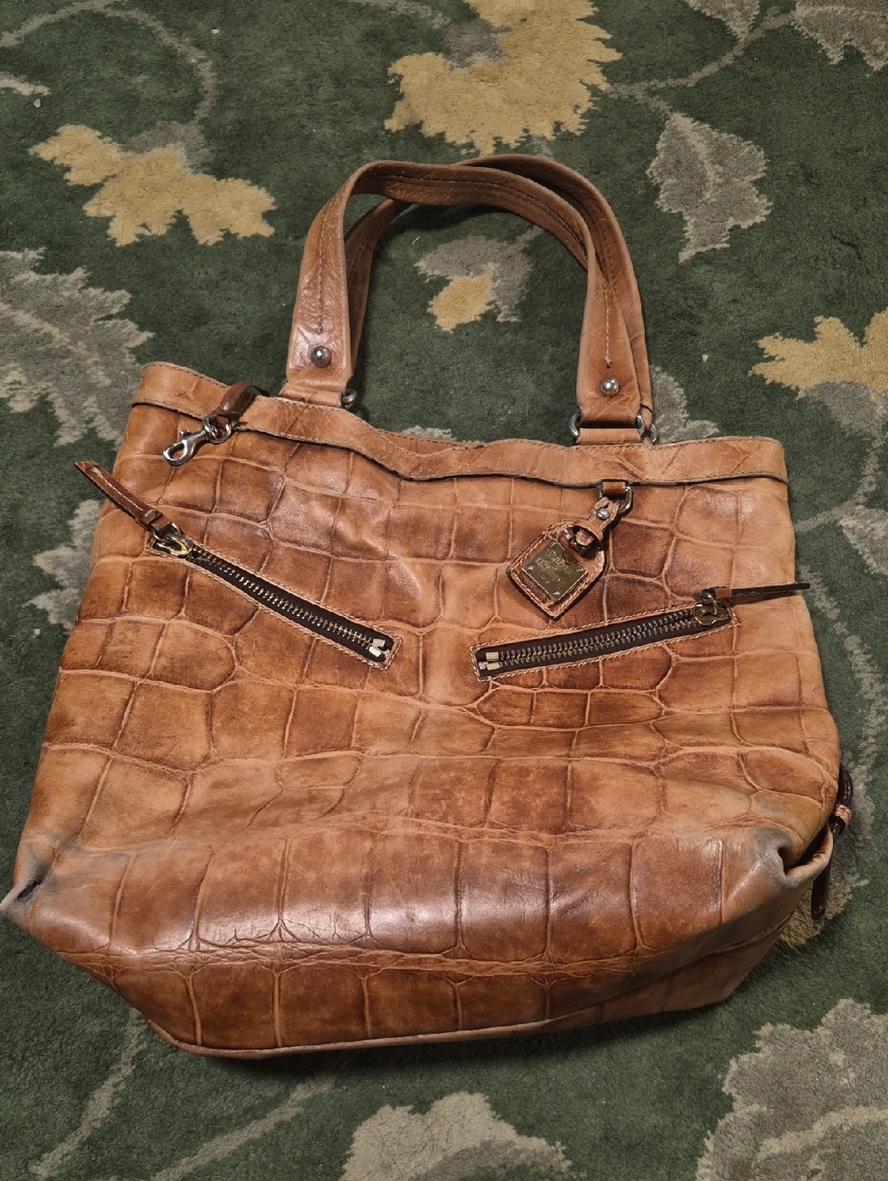 Classic Croc-Embossed Leather Tote Bag in Tan